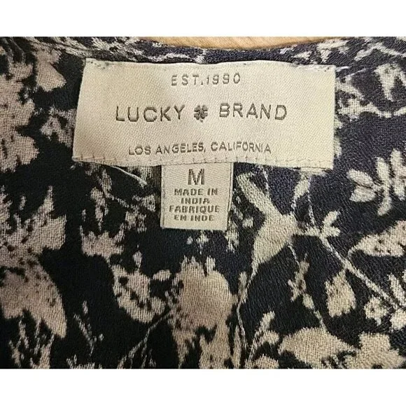 Lucky Brand Size M Blue & White Leaf Pattern Maxi Dress Lightweight Lined - Picture 9 of 9